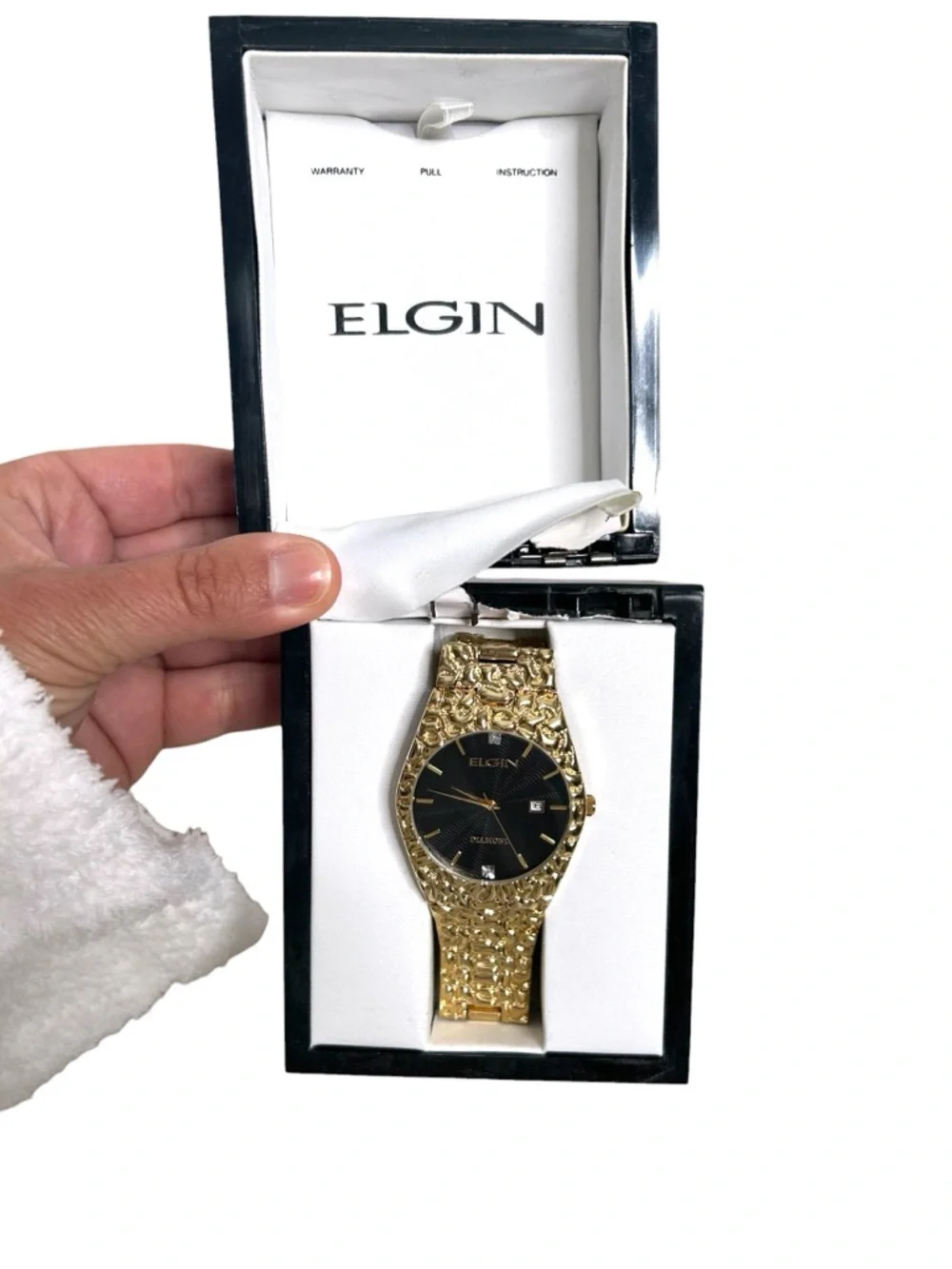 ELGIN FG1040ST Vintage Diamond Women’s Gold Tone Nugget Band Round Watch AS IS